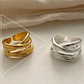 VENTFILLE 925 Sterling Silver Irregular Design Wave Golden Stackable Finger Rings Trendy Adjustable For - Visuel 20 | SAMAG