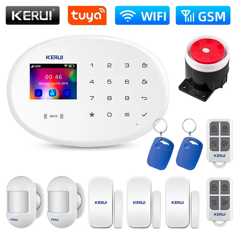 KERUI WIFI GSM Alarm System Kit W202 Home Security Protection Tuya Smart Support Alexa with Motion Detector Door Opening Sensor
