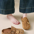 Soft Leather Bear Cutout Mules for Women, New Breathable Closed-Toe Slide Sandals, Slip-On Hollow Out Clogs