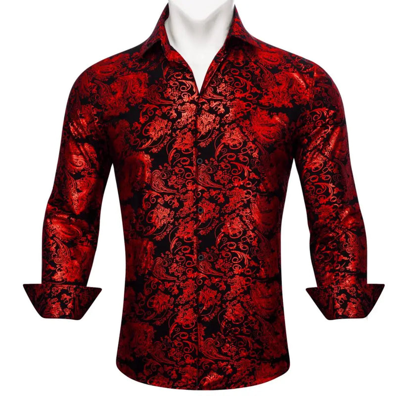 Luxury Silk Shirts for Men Long Sleeve Gold Black Floral | SAMAG