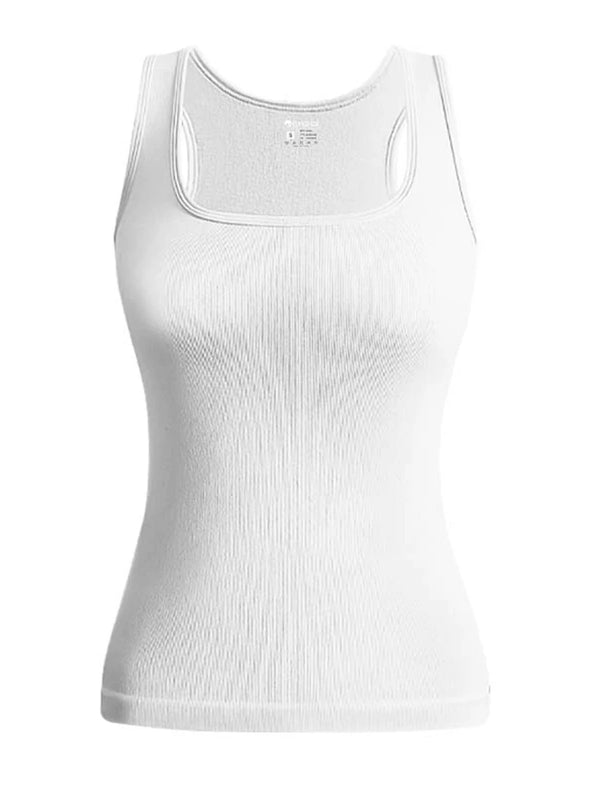 Hot Sale Summer Women's Basic Elastic Tank Top Sleeveless Square Collar Vest T-shirt Fashion Fitness Yoga Women's Casual Top