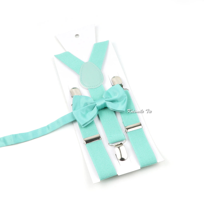 Fashion Men Kids Turquoise Green Suspender Bowtie Sets Elastic Solid Color Y - back Straps Butterfly - Visuel 30 | SAMAG