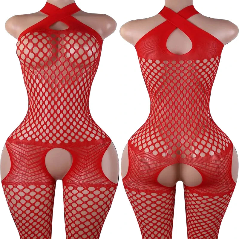 Sexy Crotchless Lingerie For Women Fishnet Teddy Bra Set Erotic Costumes Stretch Mesh Hollow Bodystockings Female Underwear Sets