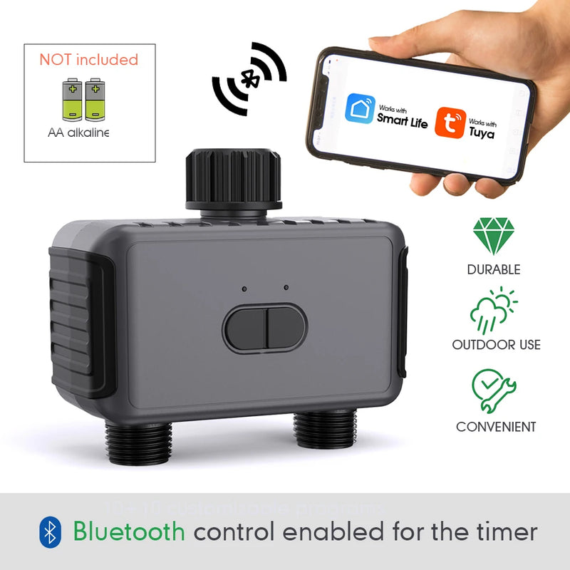 Dual Zone Independent Smart Bluetooth Wifi Irrigation Timer Mist Cooling Kit APP Customized Watering Program Quick Connection