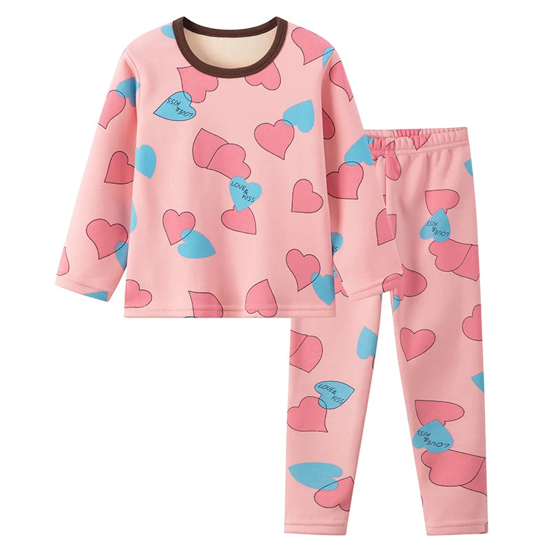 2-piece Autumn And Winter Children's Plush Thick Warm Home Underwear Set For Boys And Girls Fun And Cute Tops Comfortable Pants