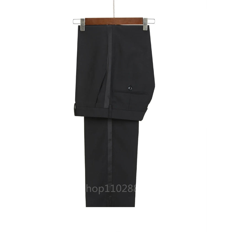 New 2024 Men Suit Black Satin Lapel Tuxedo 2 Pieces Double Breasted Wedding Shawl Lapel Party Costume Groom Male Wear