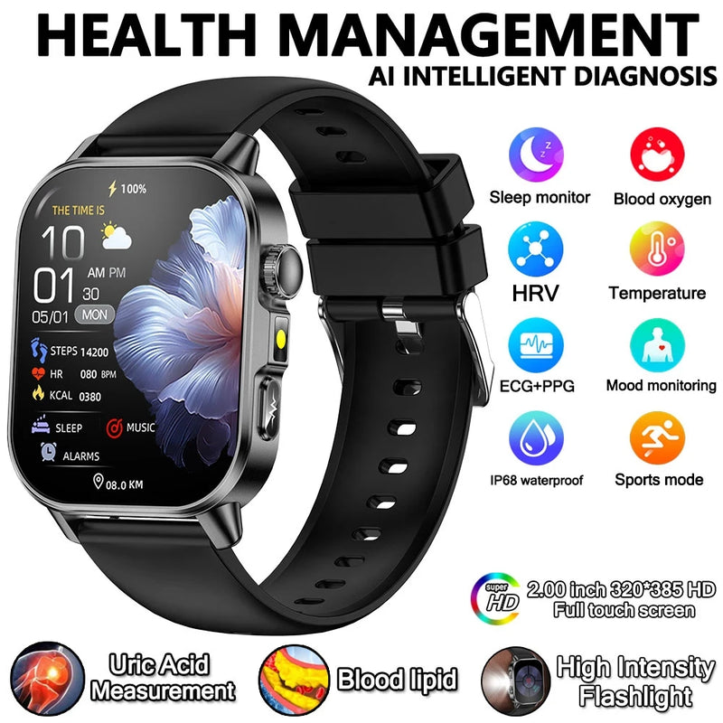 Model Uric Acid & Lipid Health Analysis Smart Watch Men ECG+PPG Bluetooth Call 2.01 - inch Flashlight - Visuel 13 | SAMAG