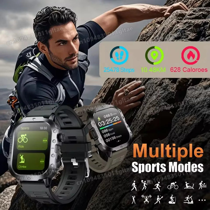2026 New Military Smart Watch Men IP67 3ATM Outdoor Sports Fitness Tracker Blood Pressure Health Monitor BT Calls GPS Smartwatch