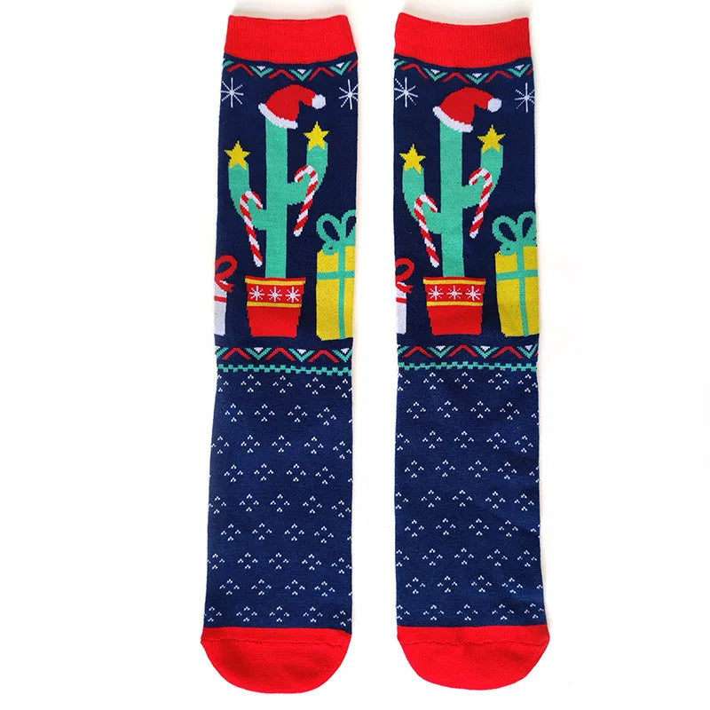 2025 New Men Christmas Socks New Year Funny Snowflake Beer Santa Claus Elk Snow Cotton Happy Socks Men Cartoon Women Sokken