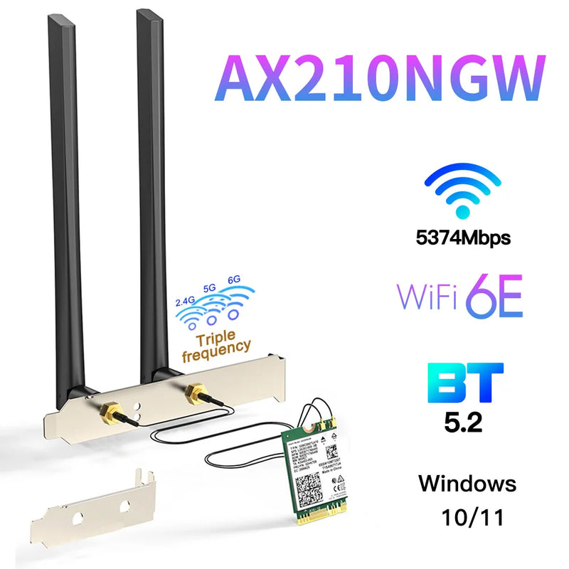 Wi - Fi 6E AX210NGW Wireless Card 5374Mbps BT5.3 Desktop Kit Antenna 802.11ax Tri - Band 2.4G/5Ghz/6G Than - Visuel 2 | SAMAG