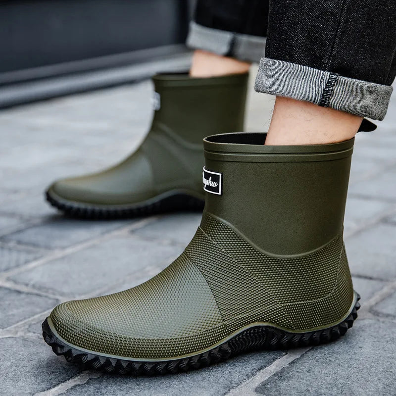 Men Rain Boots Fashion Mid-calf Rubber Boot Outdoor Waterproof Garden Work Shoe Non Slip Fishing Rubber Galoshes Men Rubberboots