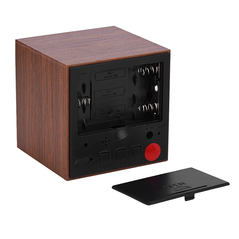 Wooden Digital Alarm Clock with LED Display Voice-activated or constant-on mode Powered by 3 AAA batteries or USB power cable
