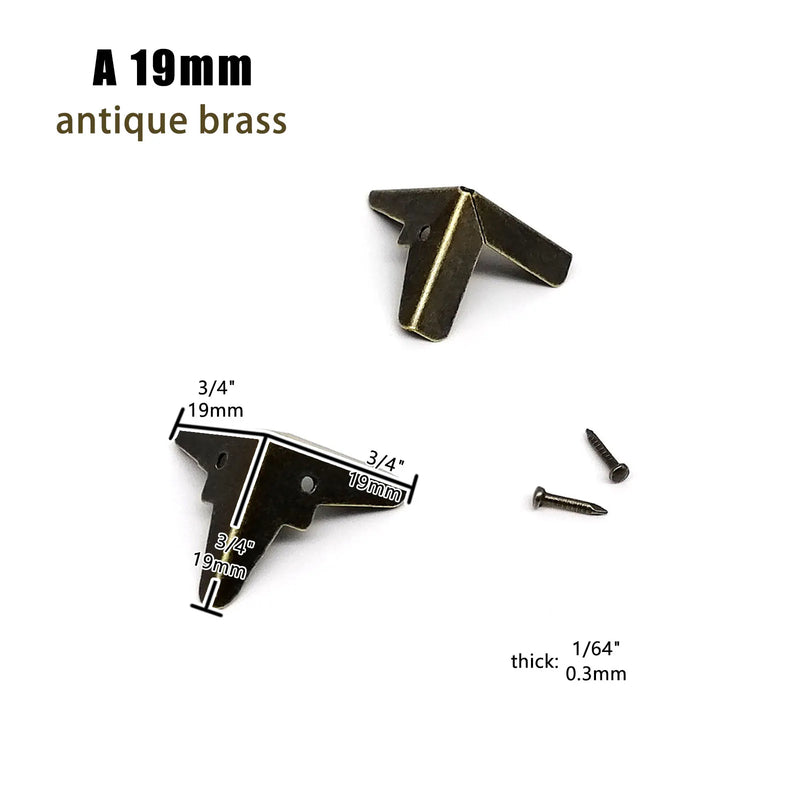 12pcs Decorative Jewelry Chest Wine Gift Box Wooden Case Antique Brass Golden Furniture Corner Protector Cover with Screws Nails