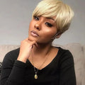 Short Pixie Cut Wig Human Hair Brazilian 100% Human Hair Glueless Pixie Wig with Bangs for Women Natural Black Full Machine Wigs