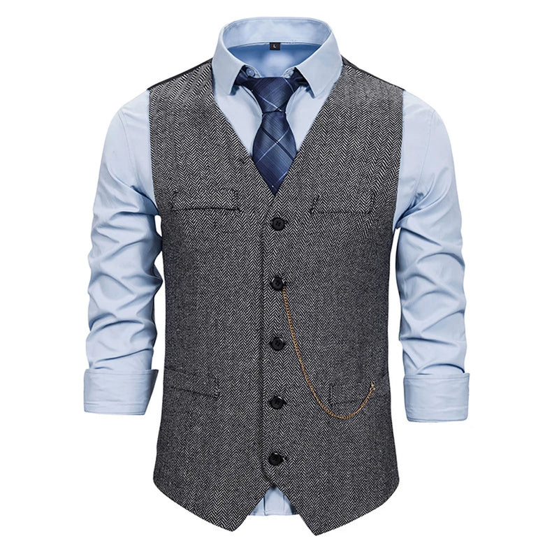 Men Suit Vest Chain Waistcoat Business Wedding V Neck Collar Casual Men's Dress Male Blazer Vests Formal Party Fashion Vest V14