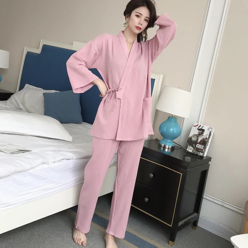 100% Cotton Gauze Women Pajama Robe Sets Spring Autumn | SAMAG