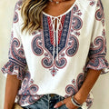 Women's Black Purple Floral Print Tie Neck Blouse, Casual - View 2 | SAMAG
