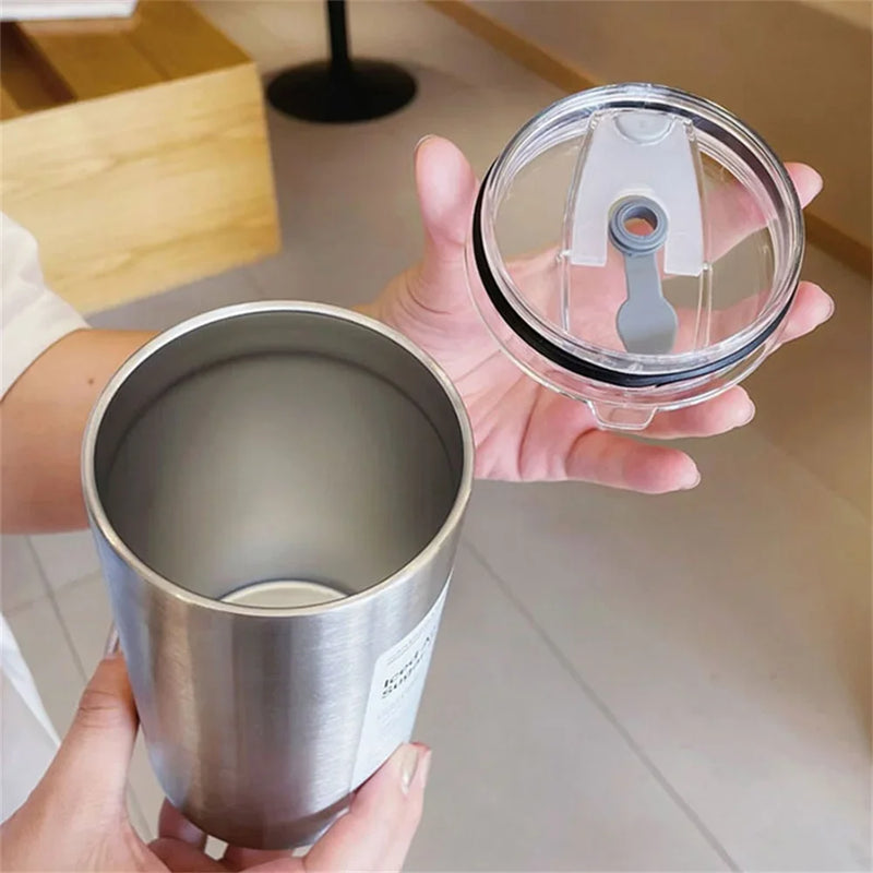 Portable 600ml Thermos Cup 304 Stainless Steel Coffee Mug Thermal Leak-proof Water Bottle with Straw Insulated Bottle Drinkware