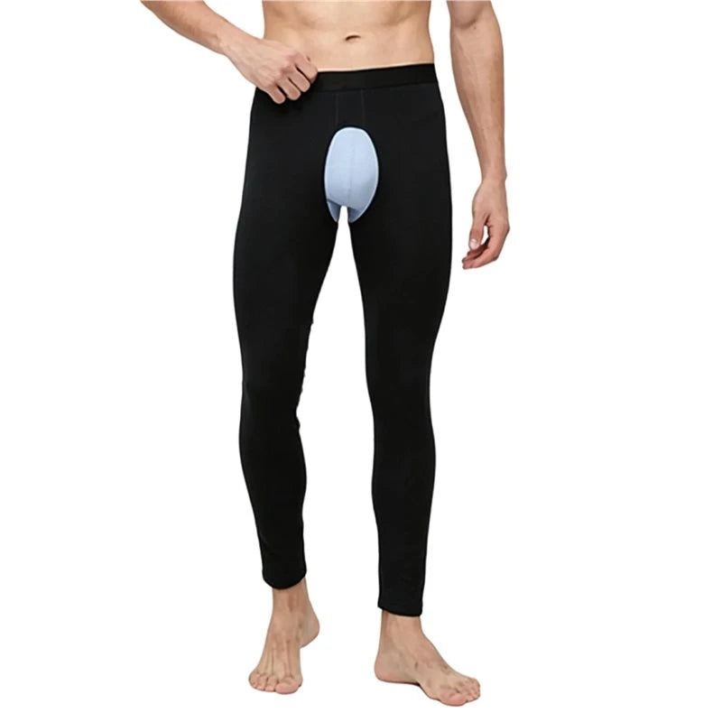 Mens Open Fly Breathable Cotton Thermal Long Johns Black S