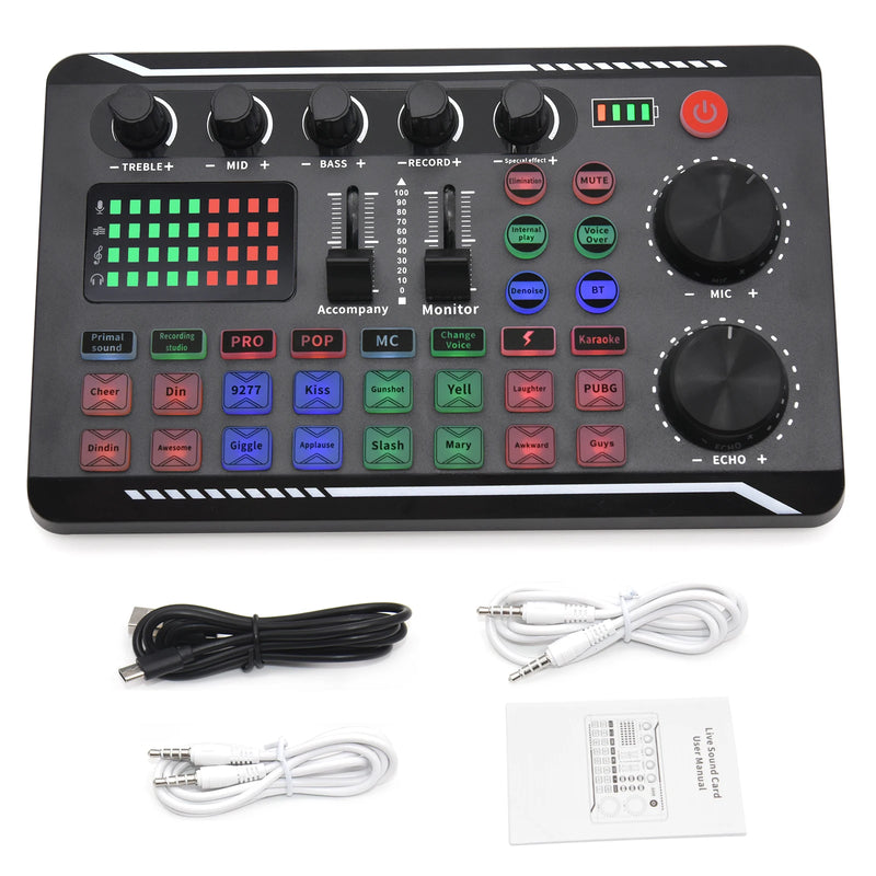 F998 Live Sound Card With DJ Mixer Effects Voice Changer Bluetooth-compatible Audio Interface Mixer For Live Streaming Singing