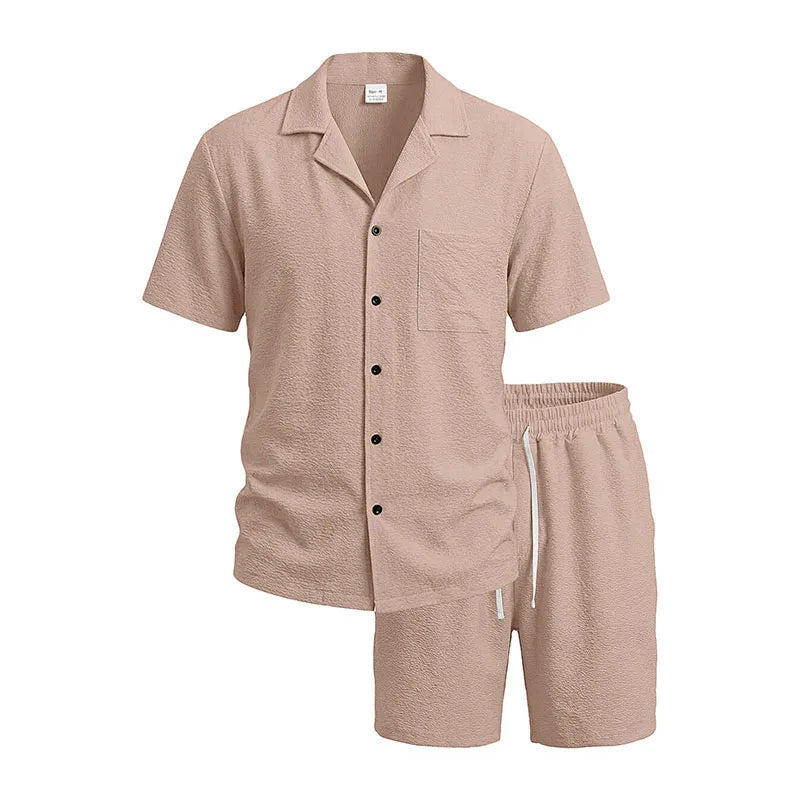 Men Textured Co Ord Set Loose Fit Short Sleeve Camp | SAMAG