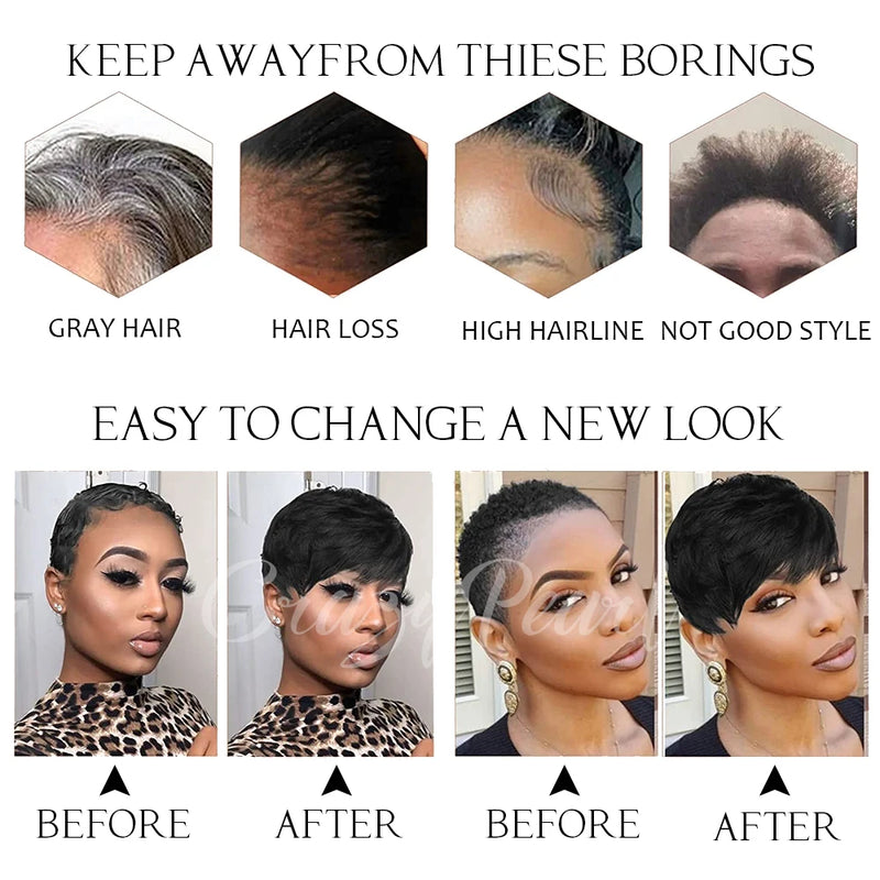 Pixie Cut Wig Human Hair Short Curly Pixie Wigs For Black Women Ready To Wear Glueless Short Pixie Cut Wigs Human Hair With Bang