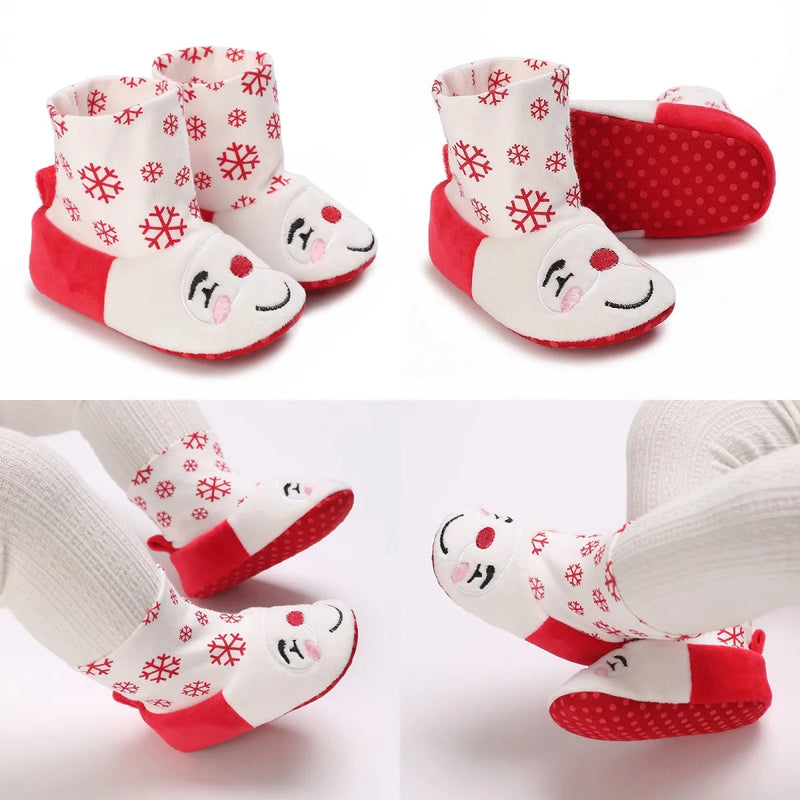 0-18 Months Red Girl Boy Newborn Baby Christmas Cute Cartoon Cotton Shoes Soft Sole Toddler Infant Walking Shoes