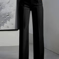 Women High Waisted Wide Leg Office Trousers, Solid Black - View 9 | SAMAG