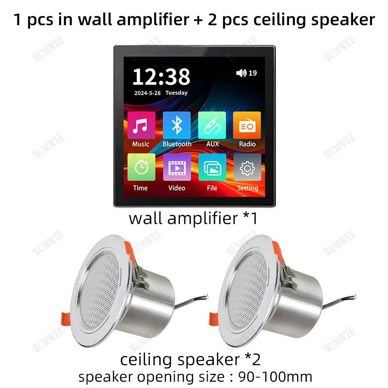 MINI Touch Screen TF Audio In Wall Amplifier Home Theater Bluetooth Control Panel Background Music Player Stereo Ceiling Speaker
