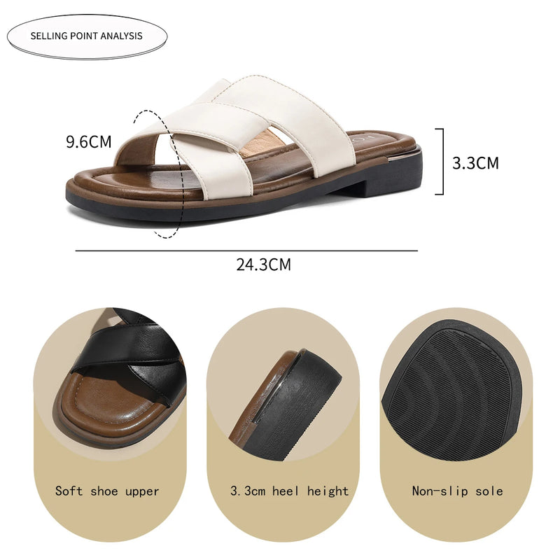 FOXER 2026 New Summer Women's Slippers Solid Color Fashion Outside Flat Low Heels Lightweight Female Non Slip Shoes All-match