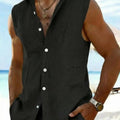 Summer Men's Fitness and Casual Vest, Loose-Fitting Sleeveless Shirt, Linen Material