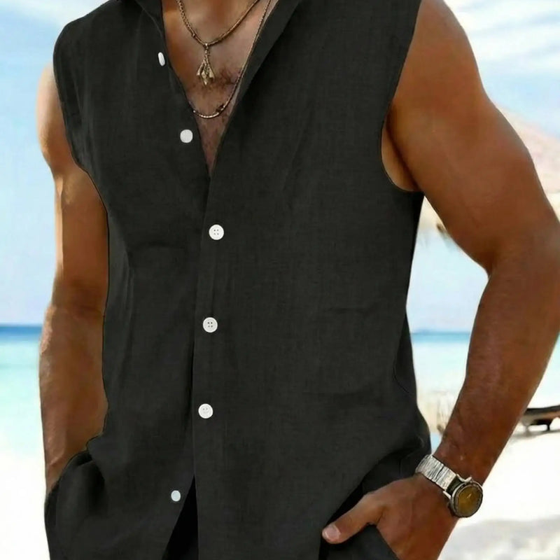 Summer Men's Fitness and Casual Vest, Loose-Fitting Sleeveless Shirt, Linen Material