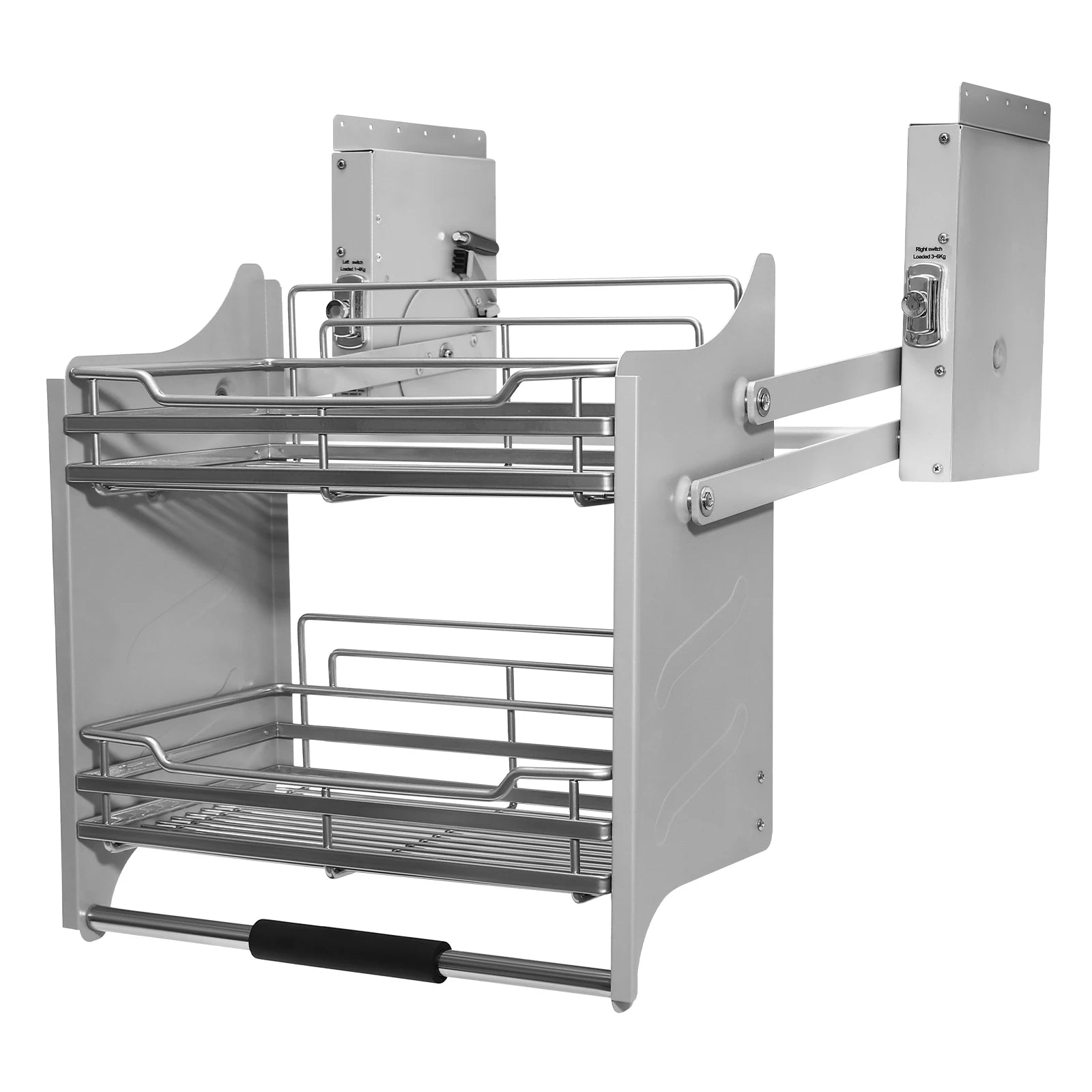 Dark Grey 2-Tier Pull-Down Dish Rack Space-Saving Cabinet Pull-Down Shelf 56.2x28x56cm/22.13x11.02x22.05in Kitchen Storage Organizer