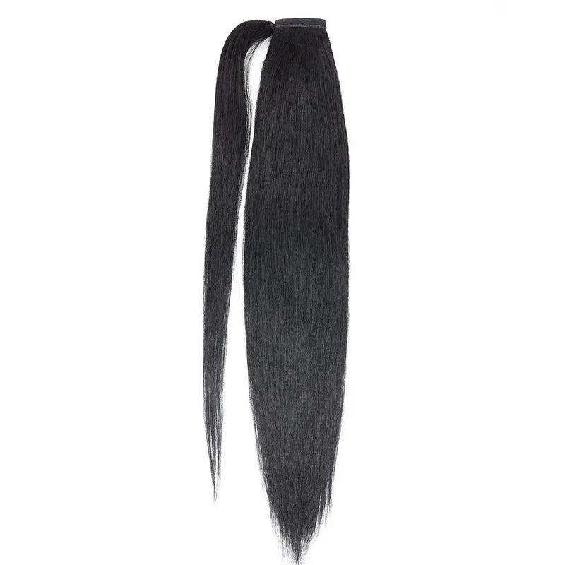 Straight Human Hair Ponytail Wrap Around Horsetail Clips-In Brazilian Remy Hair Ponytail Wig 120g
