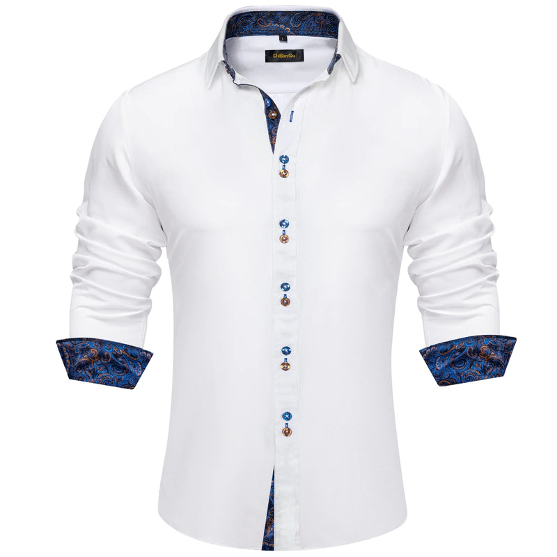 DiBanGu Men Shirt Long Sleeve Black Solid Red Paisley | SAMAG