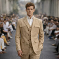 Linen Summer Three Pieces Safari Suit Separates Blazer with Vest Pants for Men Wedding Groom Tuxedo Terno Masculino Men Suit Set