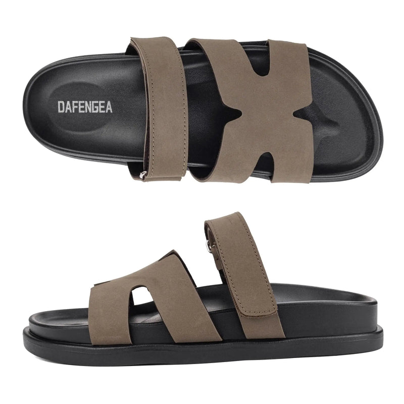 Women's Flat Sandals H Shape Double Strap Platform Slide Sandals Casual Slip On Flat Slippers Daily Casual Shoes