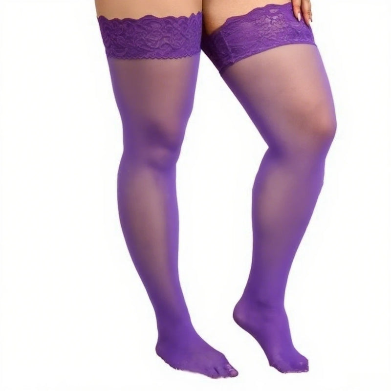 3XXL Women's Plus Size White Striped Lace Silk Stockings Black Fishnet Over Knee Thin Long Socks for Woman Girls 2026 NEW Summer