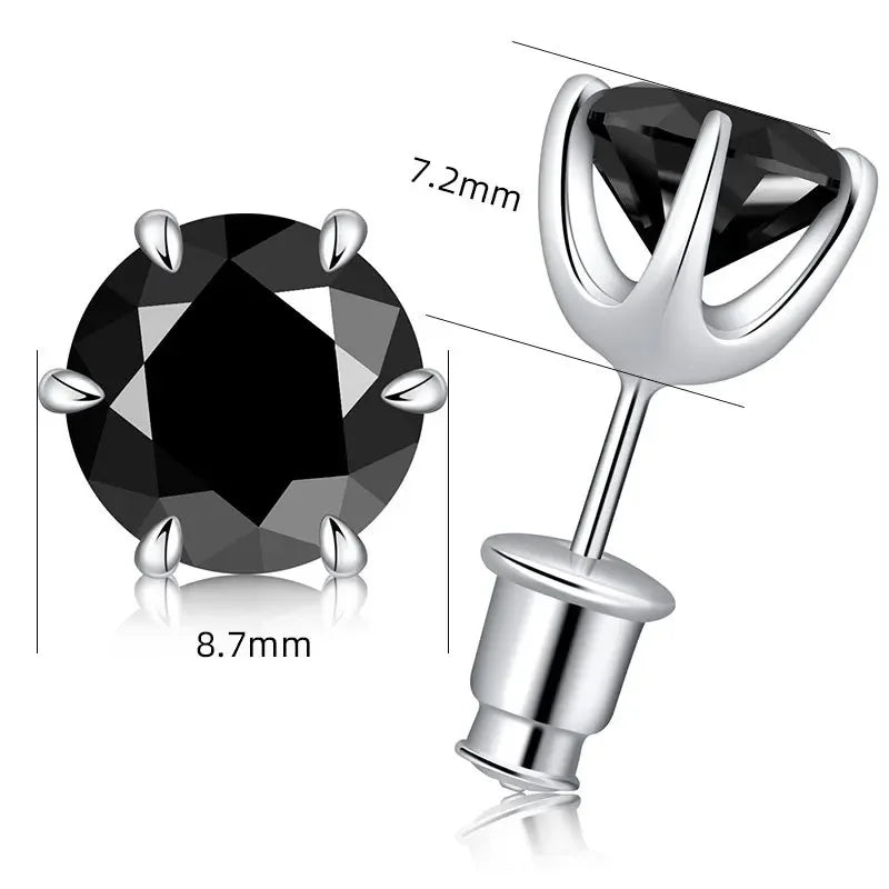 0.5 - 2ct Black Moissanite Stud Earrings for Women/Men S925 Sterling Silver Diamond Round Cut Wedding Fine - Visuel 9 | SAMAG
