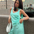 Casual Satin Pants Sets Women V Neck Sleeveless Scarf Patchwork Loose Suits Female 2026 Autumn New Chic Solid Vacation Set Lady