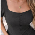 Women's Elegant Black Short Sleeved Slim Fit - View 3 | SAMAG