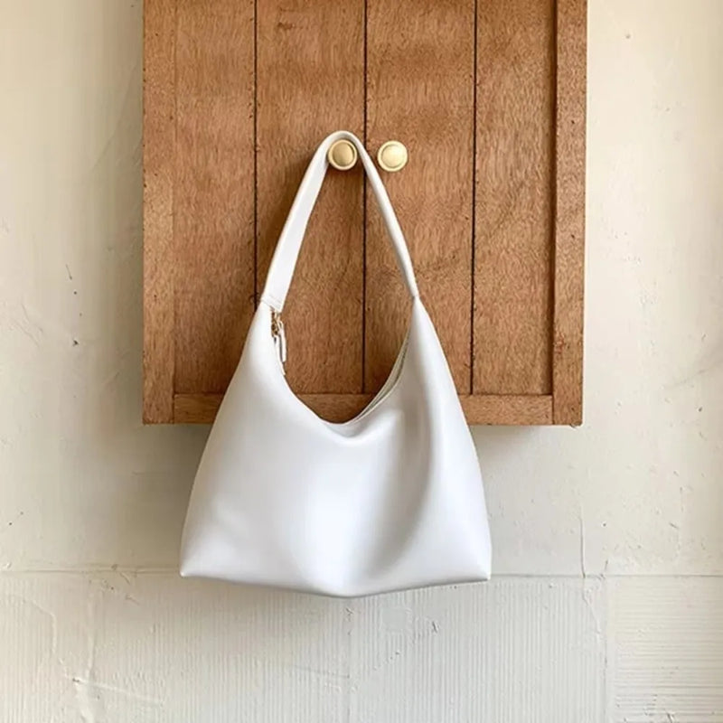 New Double Zipper Leather Hobo Bag Small Size Slouchy Design Shoulder Purses Minimalist Slouchy Tote Handbag Women's Fashion