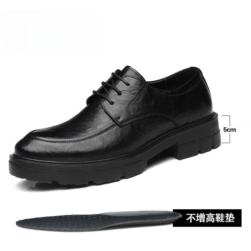 Men's Business High Heeled Leather Shoes Casual Thick Sole 10cm Height Increasing Hand Painted Pattern Trendy Formal Dress Shoes