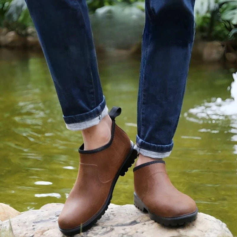 Young Outdoor Men's Rain Boots Work Summer Low Heel Garden Gum Without Lacing Low-heel Male Shoes Gumboots Comfortable 2025 Mud