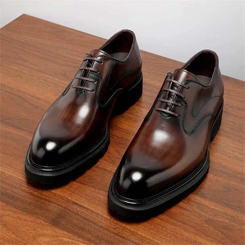 New Handmade Mens Formal Business Leather Shoes Genuine Calfskin Pointed Toe Lace Up Oxford Groom Shoes