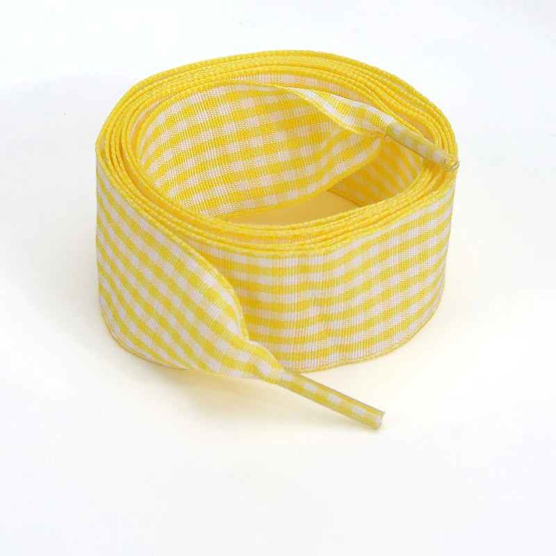 1 Pair Flat Shoelaces Replacement Decorative Check Gingham Shoe Laces for Sneakers Skate Shoe Width 2.5CM Women Men