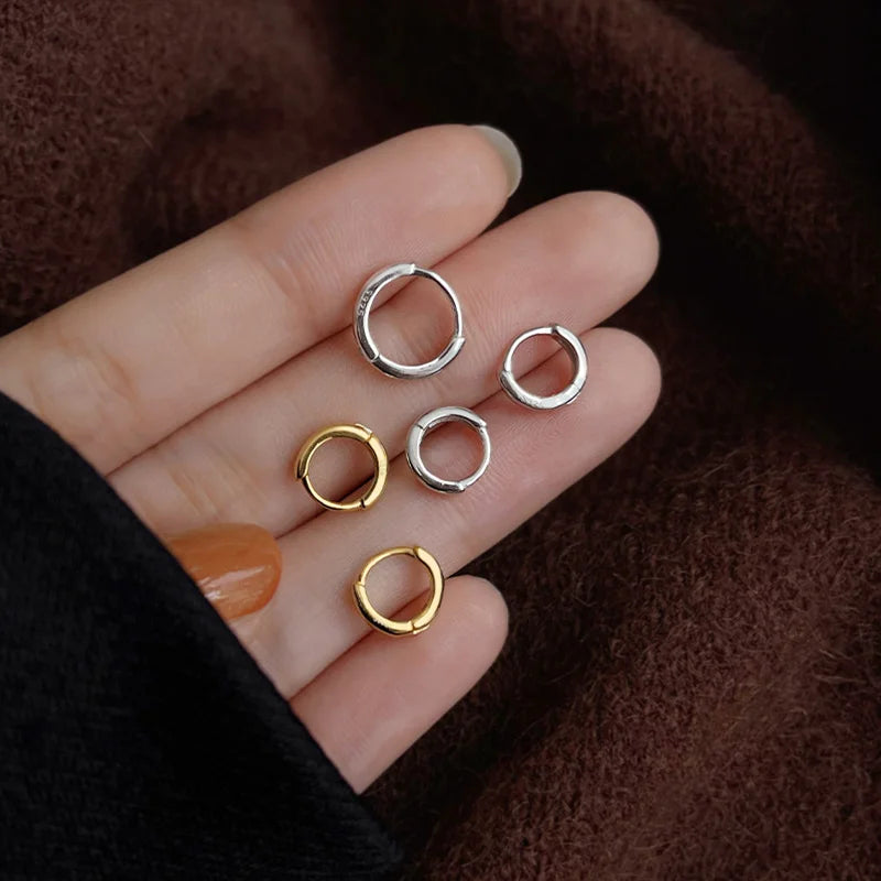 925 Sterling Silver Minimalist Bohemian Round Ear Buckle for Women Hoop Earring Jewelry Accessories