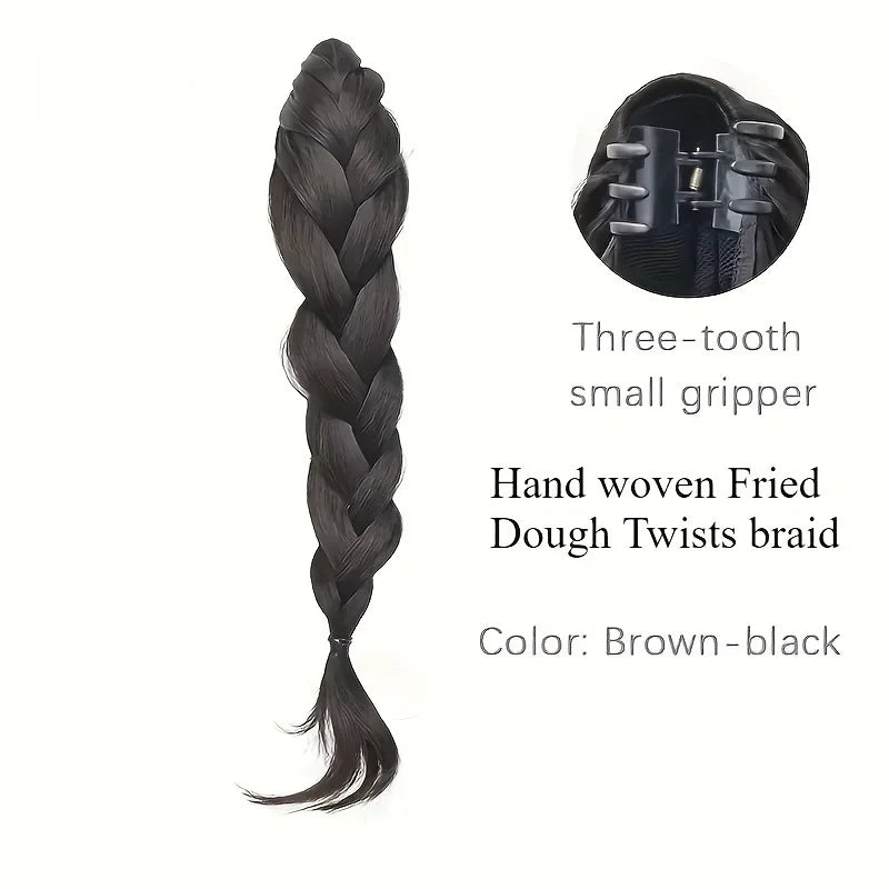 Synthetic Braided Ponytail Wig With Claw Clip Elegant Curly Wave Braids Ponytail Extension For Women Heat Resistant Fiber Hair