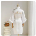 White Bride Wedding Robe with Feathers Women Satin | SAMAG