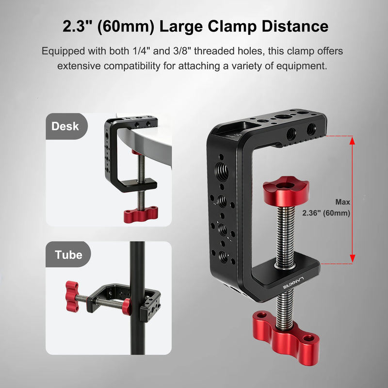 Lanxire C Clamp Desk Camera Mount, Aluminum C-clamp with 1/4" 3/8" Thread, Desktop DSLR Mount for Photo Studio Video,Light Stand